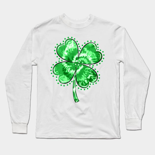 Tie Dye Shamrock Long Sleeve T-Shirt by lunamoonart